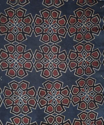 Indigo red handblock print ajrakh modal fabric