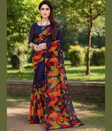 Samai Georgette Printed Regular Saree With Unstitched Blouse Piece ( Blue )