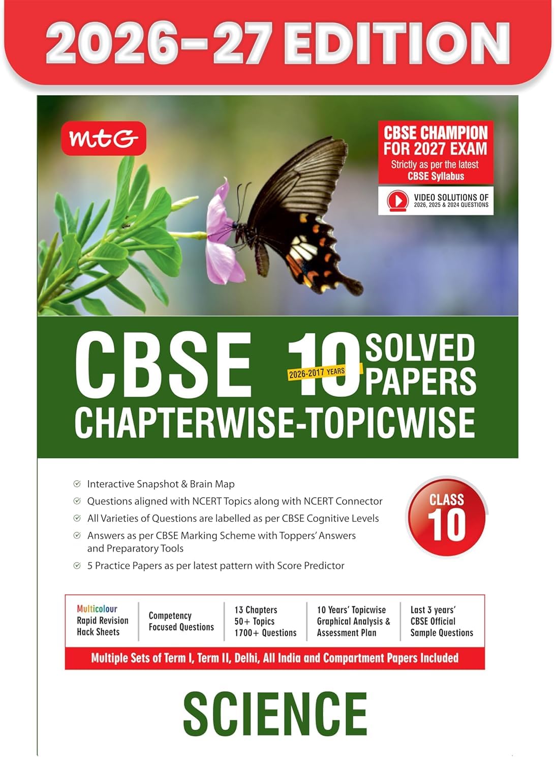 MTG Chapterwise 10 Years (2026-2016) Chapterwise Topicwise Solved Papers Class 10 Science - CBSE Champion For 2027 Exam | Free Video Solution of PYQs ... Per Latest Pattern) Paperback – 17 March 2025