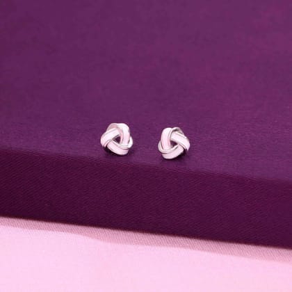 Sterling Silver Knot Stud Earrings-White Enamel / Silver