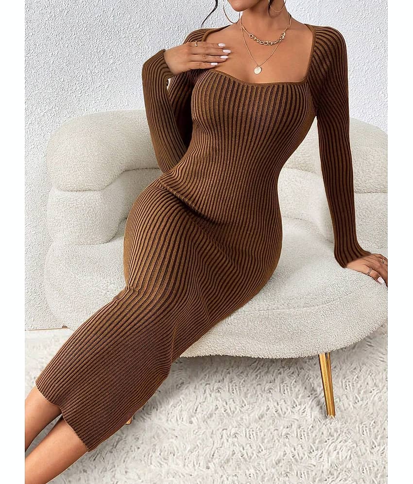 wanquila Women Lycra Solid Sweater Dress ( Brown )