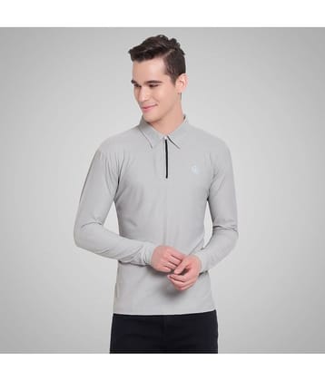 Diaz Pack of 1 Polyester Regular Fit Solid Full Sleeves Men's Polo T Shirt ( Grey )