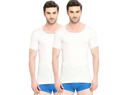 VIP Supreme Men's Round Neck Half Sleeve 100% Cotton White Vest, Moisture Absorbent Inner wear for Men - Pack of 2 - S