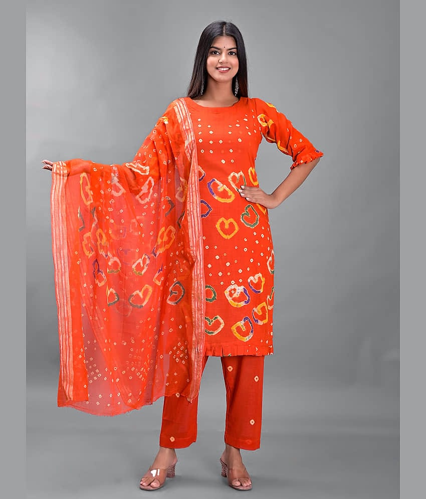 Apratim - Unstitched Orange Cotton Dress Material ( Pack of 1 )