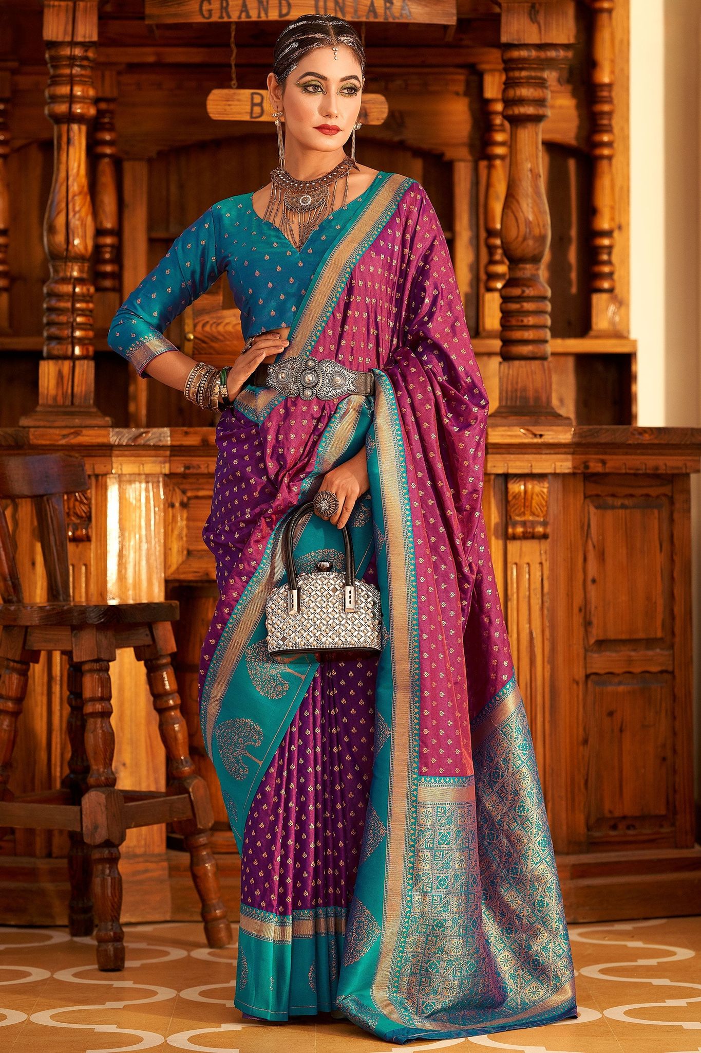 Wine Banarasi Silk Saree