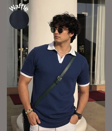 Rigo Men Cotton Regular Fit Self Design Polo T Shirt ( Navy Blue )