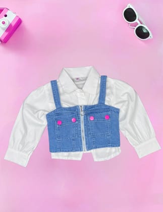 Girls 2 Piece Fancy Shirt [GT-522] [4-12Years]-4-5Y (Size - 24) / Cotton / White