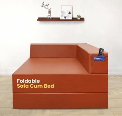 Starlon Corner Vegan Leather Foldable Sofa Cum Bed | Single Seater for Corner Placement | Portable & Space-Saving Design | Tan Colour