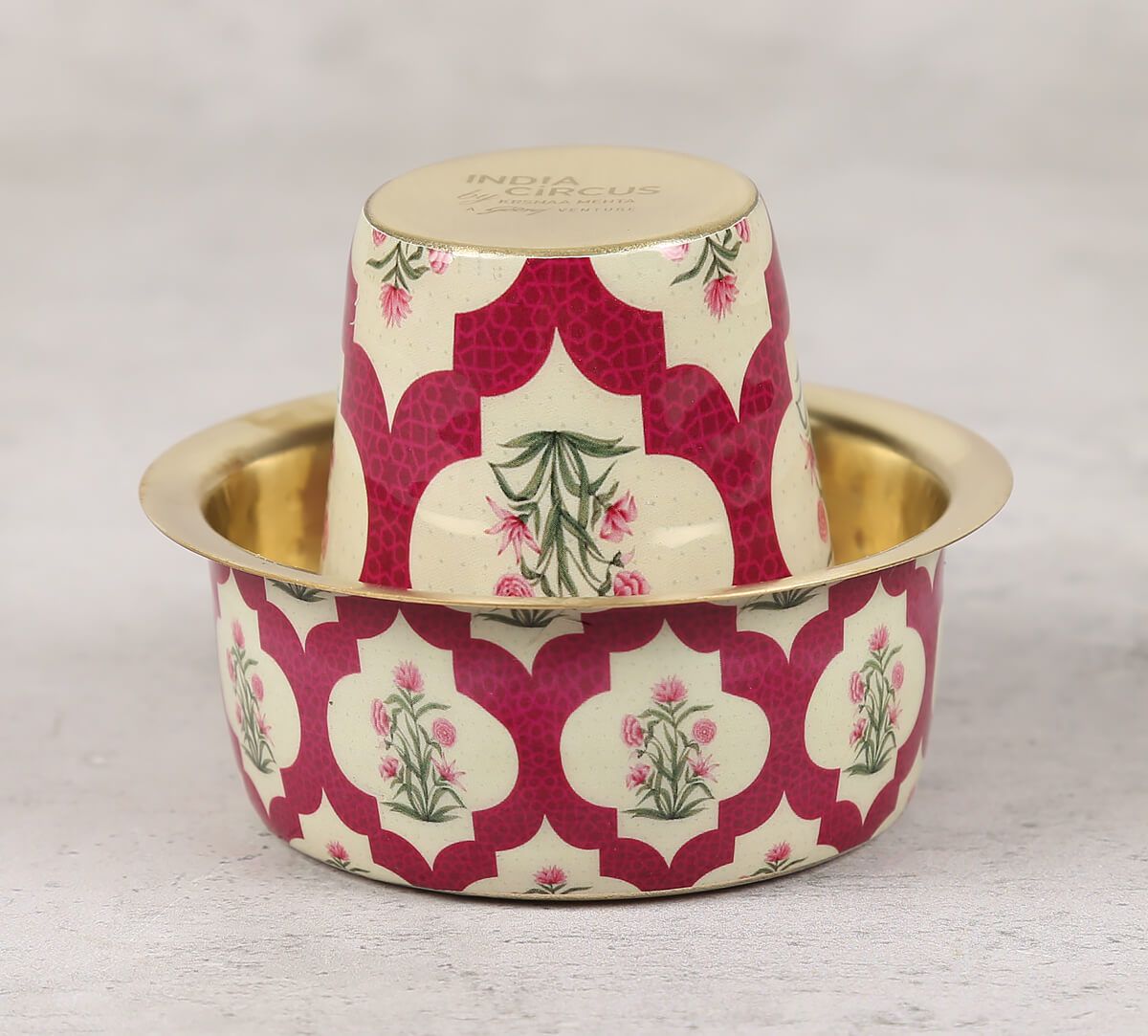 India Circus Poppy Flower Scarlet Brass Coffee Tumbler Set