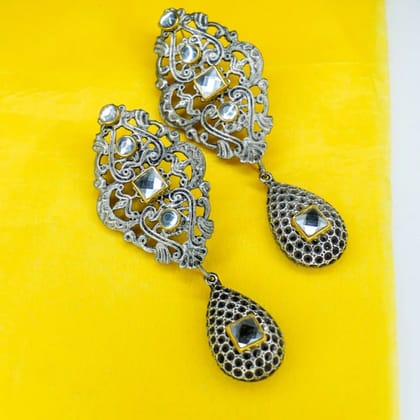 Oxidized Silver Gemstone Earrings for Girls & Women
