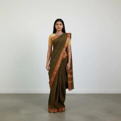 Handwoven Kanchipuram Cotton Saree with Golden Woven Border