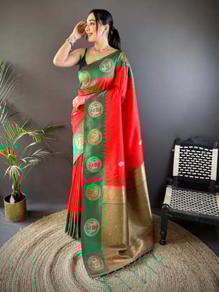 Red Soft Silk Butti Zari Weaving Work Banarasi Saree