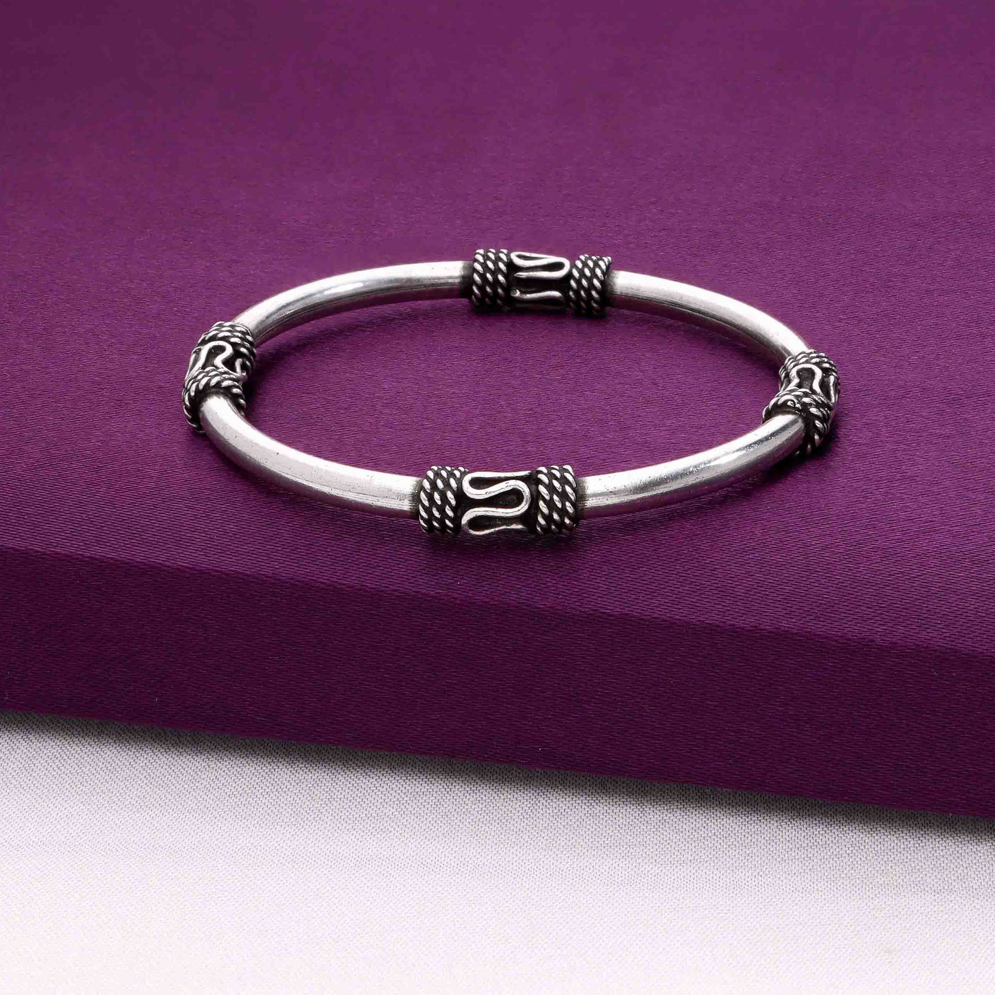 Stylish Motif Silver Children Bracelet-None / Oxidised Silver