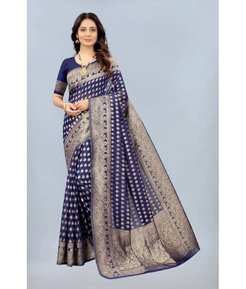 NENCY FASHION Cotton Embellished Saree With Unstitched Blouse Piece ( Blue )