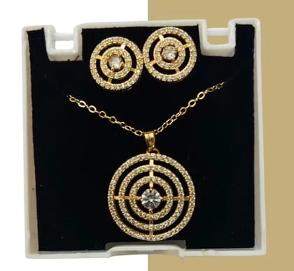 Kozykitt Gold Plated AD Jewellery Set with Zircon for Women | American Diamond Necklace with Matching Stud Earrings & Pendant | Party Wear Festive Gifting Jewellery Set