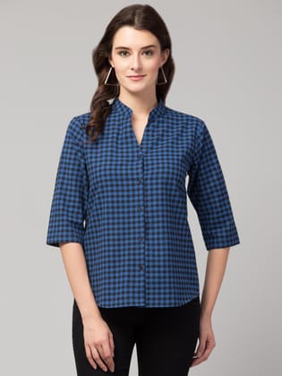 Hive91 Blue Checkered Tunic for Women made of Cotton 3XL