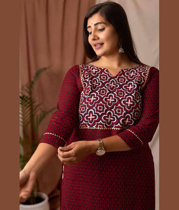 AMTHI Women Cotton Self Design A-line Kurti ( Maroon )