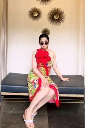 Red Floral Print Bow Swimwear-L-XL