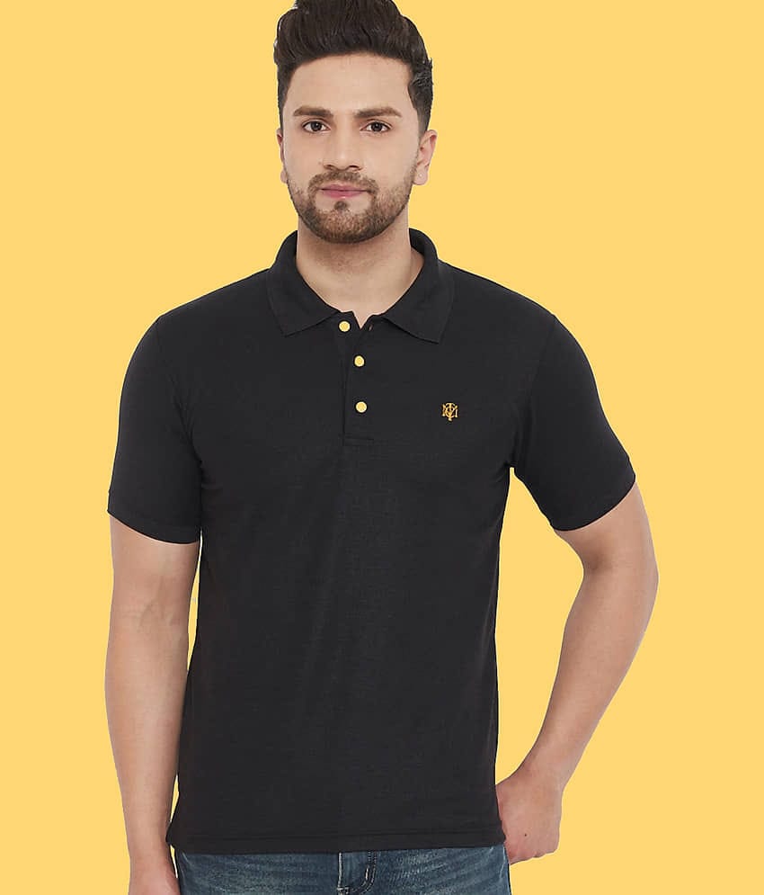 The Million Club Pack of 1 Cotton Regular Fit Solid Half Sleeves Men's Polo T Shirt ( Black )