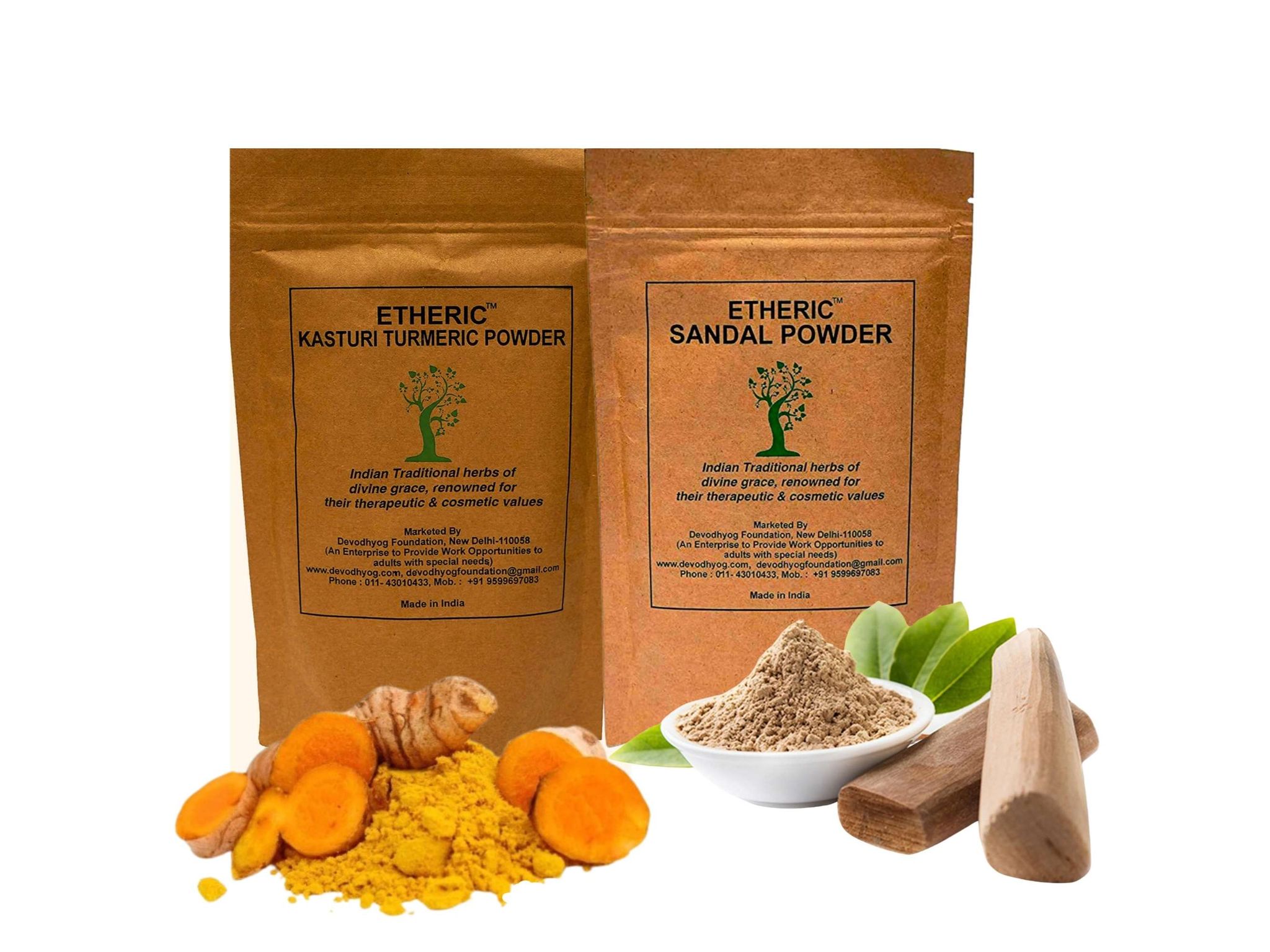 Etheric Wild Kasturi Turmeric & Sandal Powder Combo (150+100 gm) for Anti Acne & Skin Rejuvenation