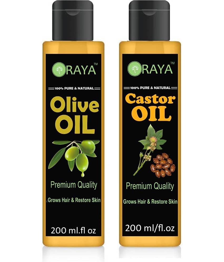 ORAYA 100% Pure & Natural Olive Oil & Castor Oil-(200ml)=400ml 400 ml Pack of 2