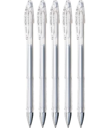 Penac FX-3 Gel Ball 0.8mm metallic silver glitter Pen (Pack of 5)