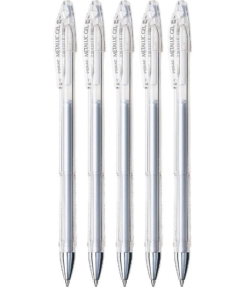 Penac FX-3 Gel Ball 0.8mm metallic silver glitter Pen (Pack of 5)