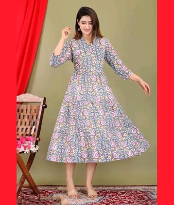 RIAANA Cotton Printed Flared Women's Kurti - Pink ( Pack of 1 )