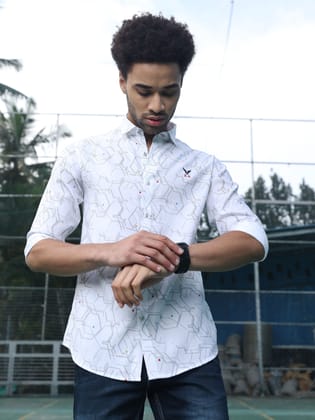 Men's Cotton Printed White Shirt | Rick Rogue-XL/42