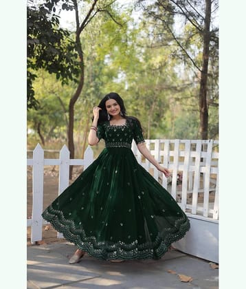 aplix Green Flared Georgette Women's Stitched Ethnic Gown ( Pack of 1 )