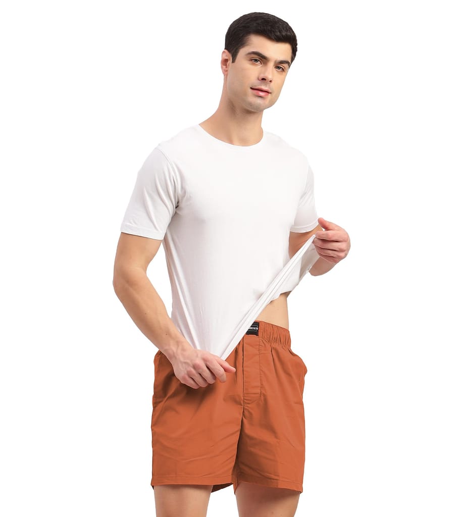 Freecultr Regular Fit Ultralight All Day Boxer Shorts for Men | 100% Cotton Fabric, Dual Deep Side Pocket, Microfibre Waistband Pack of 1-Orange
