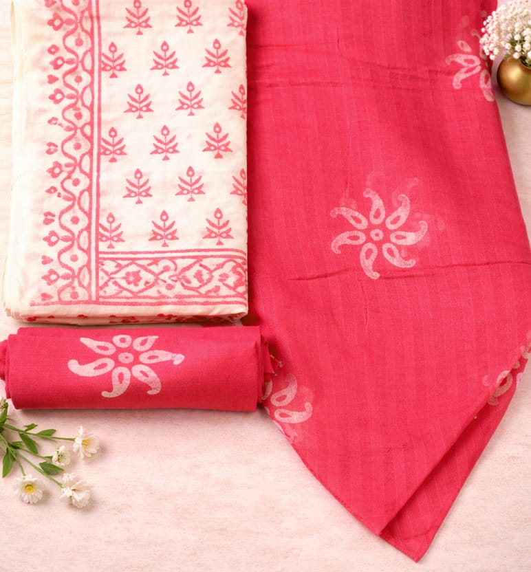 Handcrafted Batik Print Unstitched 3-Piece Suit Set