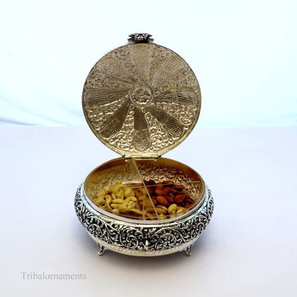 Vintage antique Royal design handmade 925 sterling silver dry fruit box, candy box, jewelry box, best brides gift or corporation gift box02