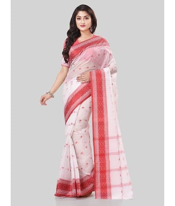 Desh Bidesh Cotton Self Design Saree With Unstitched Blouse Piece ( Red )