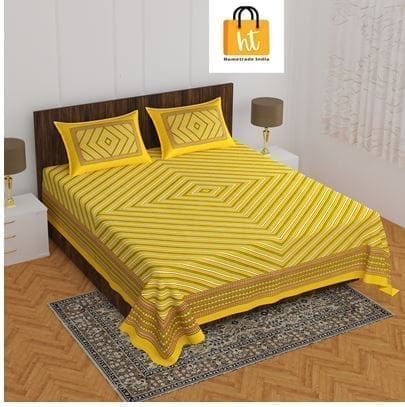 The Bedsheet Adda Standard Queen Size Pure Cotton Jaipuri Printed Economic Double Bedsheet with Two Pillow Covers- ARTICLE-1042