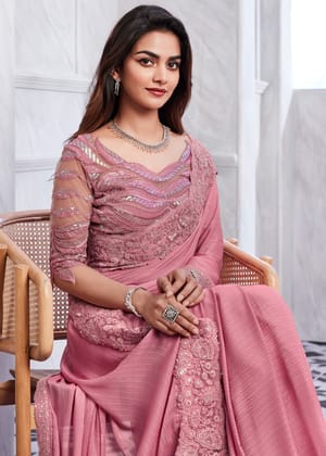 Anitque Pink Designer Heavy Embroidered Saree
