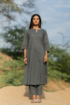 Fossil Grey Kurta Set-S