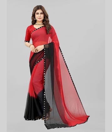 Aika Chiffon Colorblock Saree With Unstitched Blouse Piece ( Red )