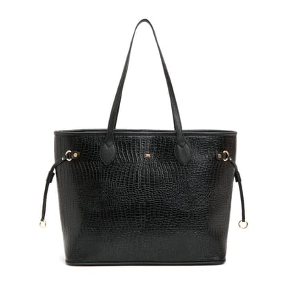 Croco Embossed Tote (L)-Black