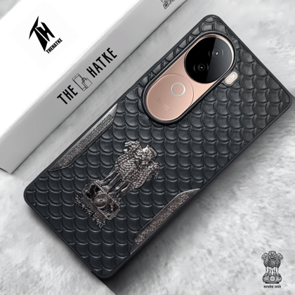 Black (Design 9) Satyameva Jayate embossed Leather Case for Vivo V40E