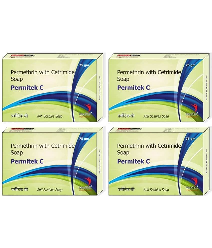 Meditek Permitek C Soap for Scalp Treatment 75Gms. Each - Antibacterial Soap for Normal Skin ( Pack of 4 )