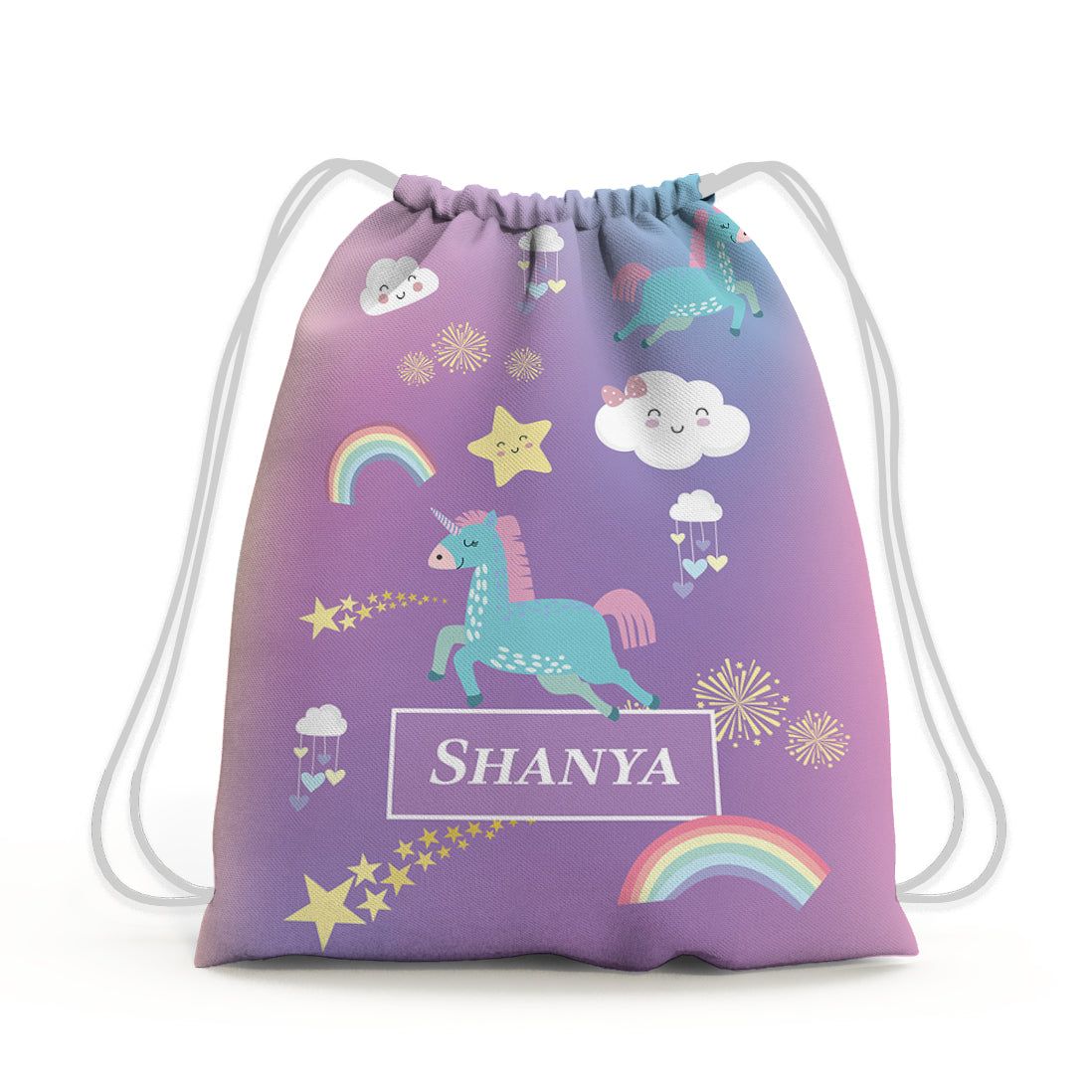 Unicorns & Rainbow Drawstring Bag (kids)-Purple Pink Gradient / Toddlers [2-4 Years]