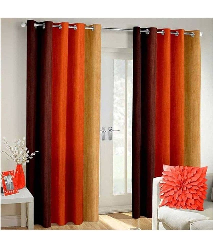 N2C Home Vertical Striped Semi-Transparent Eyelet Curtain 5 ft ( Pack of 2 ) - Orange