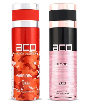 Aco Set of 2 Deodorant Body Spray, Fire For Men & Rose For Women, 200ml Each