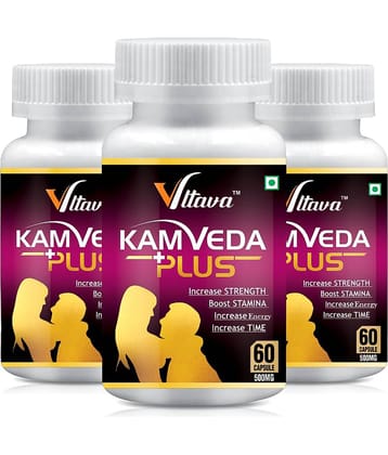 Vltava Kamveda Plus Ayurvedic Capsule for Men's Strength, Stamina and Power 180 gm Unfalvoured Minerals Capsule Pack of 3