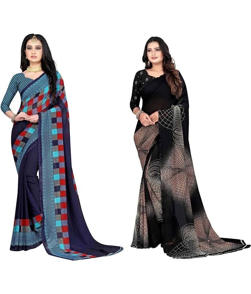 LEELAVATI Georgette Printed Saree With Unstitched Blouse Piece ( Multicolor )