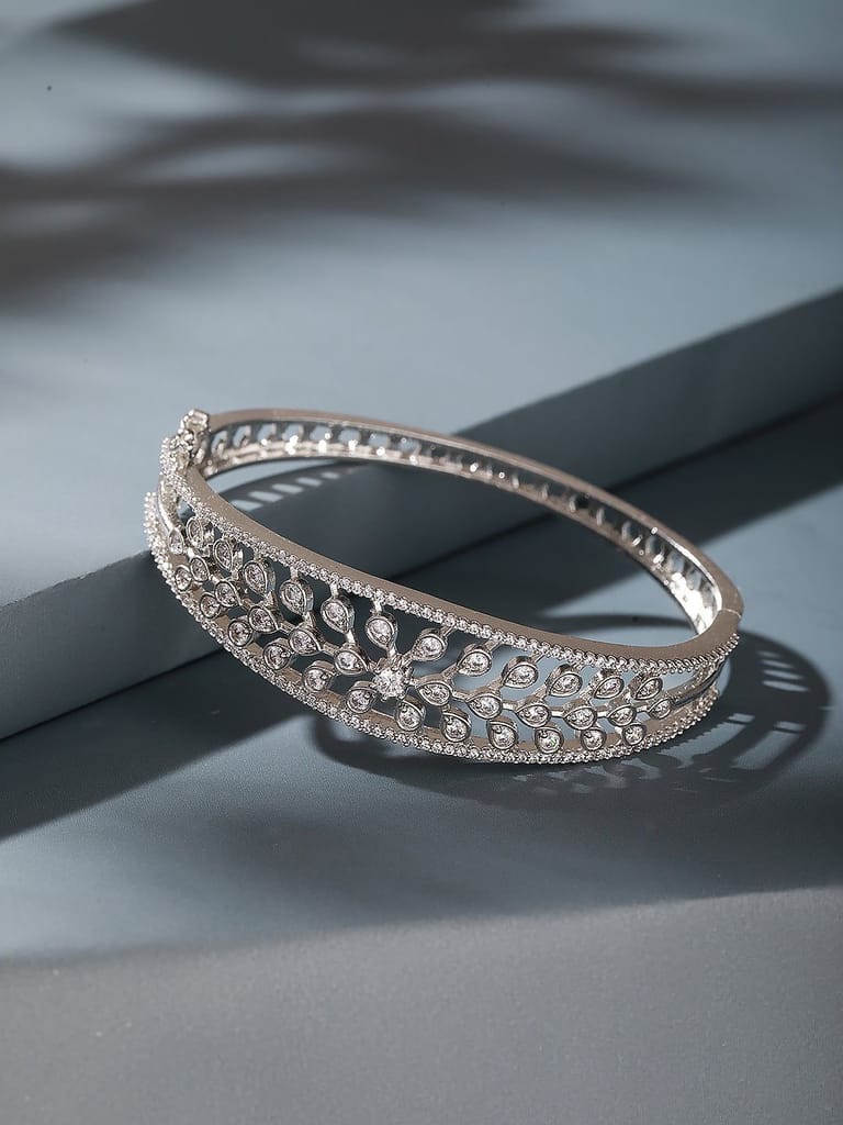 Silver Plated AD Cubic Zirconia Studded Luxe Bangle Bracelet - Bangles & Bracelets | Buy online on ZillyBuy