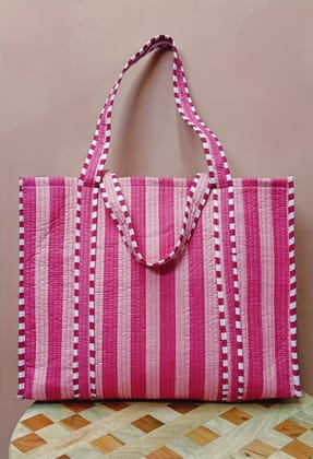 Handblock Printed Quilted Tote Bag without zip/button 17x18x 6 inches