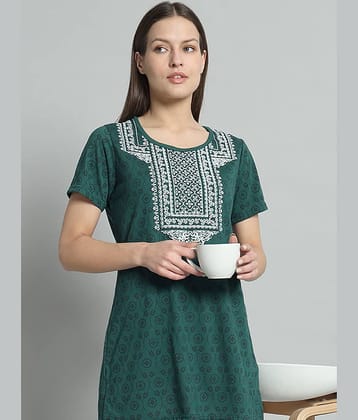 OGEN Women Cotton Blend Self Design Regular Fit Round Neck T-Shirt ( Bottle Green )