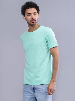 Men's Round Neck Plain Cotton Premium T-Shirt (Mint, Regular fit)-Mint / XS